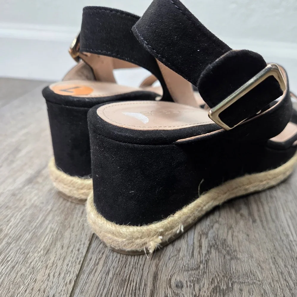 BCBGeneration Black Espadrille Wedge Sandals Womens‎ 7 Ankle Strap Crisscross